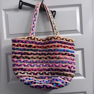 Jute Braided Woven Handbag Tote Market Beach Shoulder Multicolor Anthropologie